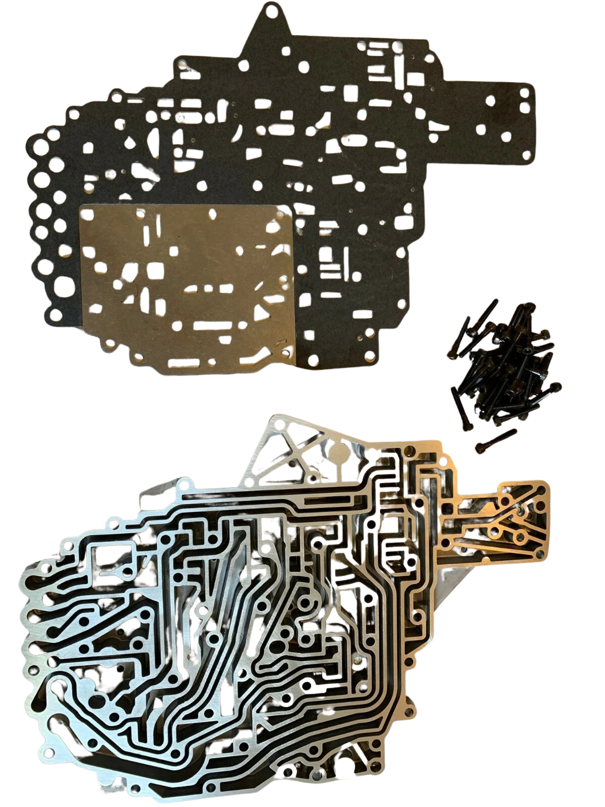 68RFE FACTORY CHANNEL PLATE, SEPARATOR PLATE WITH GASKETS, MODIFIED FOR TUNING AND BOLTS